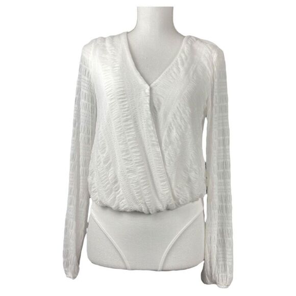 NWT SO White Surplice Bodysuit M Coquette Cottagecore Softgirl Winter Basics - Picture 2 of 5